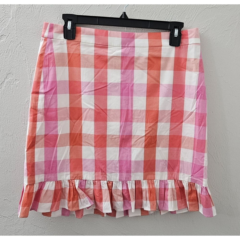 *NEW* w/Tags J.CREW Women Size 6 Pink Plaid Ruffles Gingham Pattern Pencil Skirt